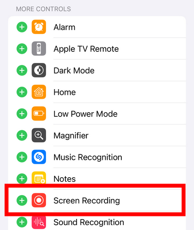 Add Screen Recording to Control Center