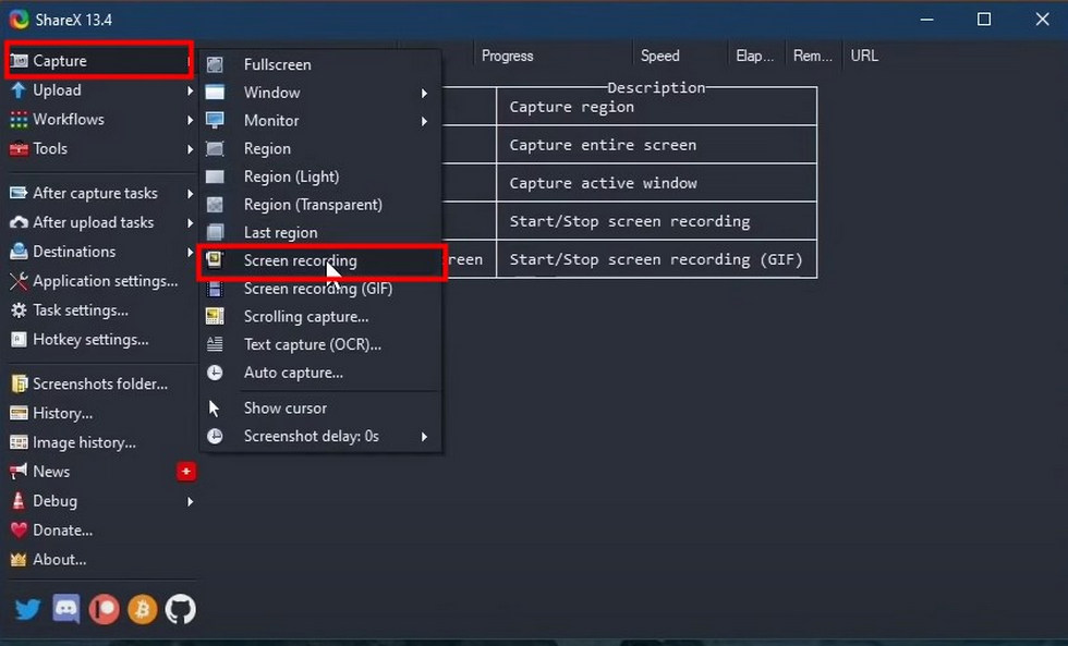 Choose Screen Recording in ShareX