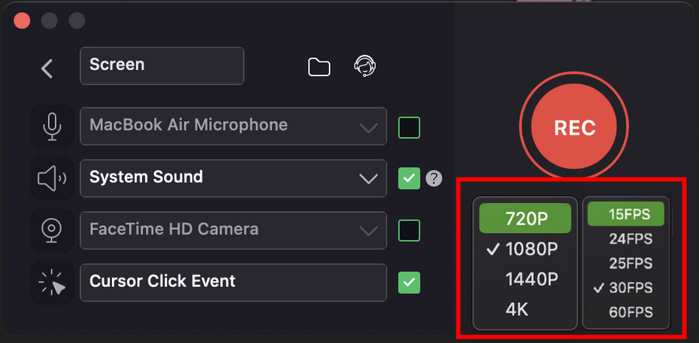 Choose Screen Recording Resolution and Frame Rate in Record Go