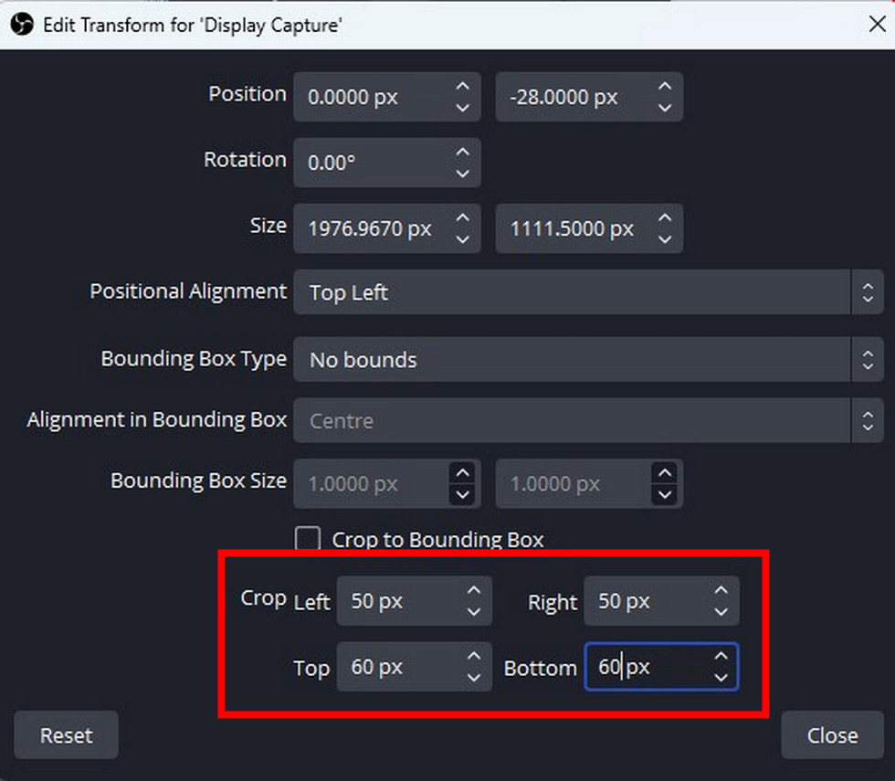 Edit Transform in OBS Studio