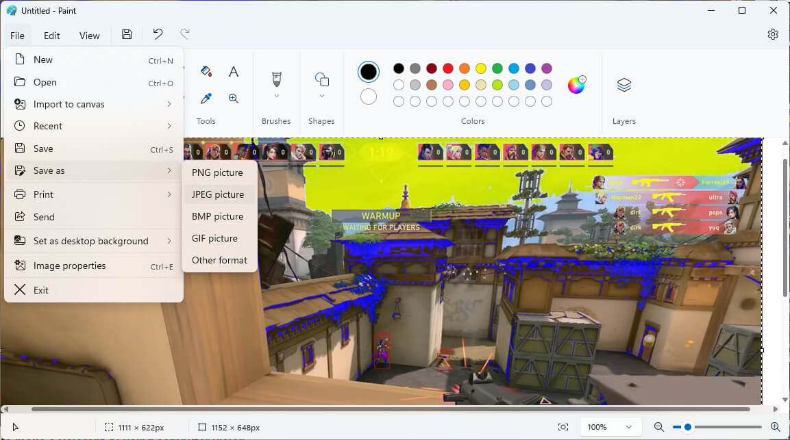 Save Screenshot in Paint