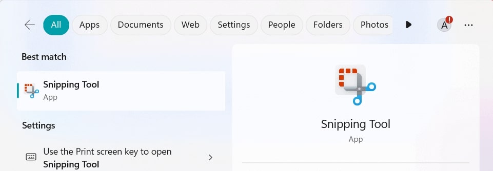Search for the Snipping Tool