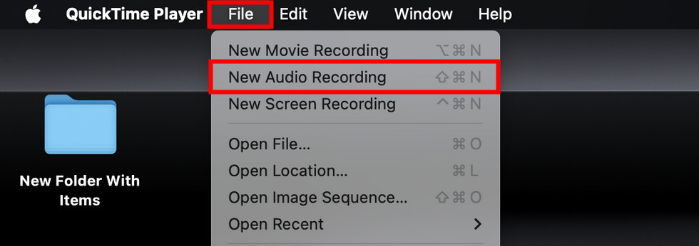 Start a New Audio Recording in QuickTime Player