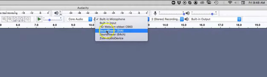 Select Soundflower in Audacity