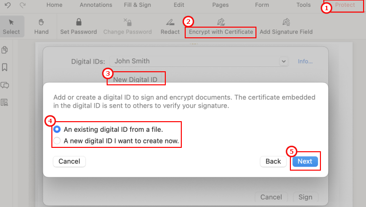 Create or import a Digital ID while signing on Mac
