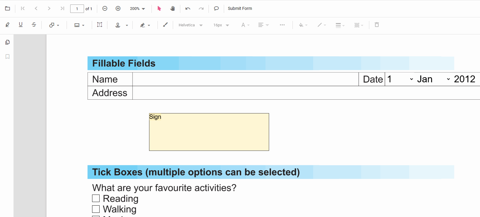 Click Sign Area to Insert a Name