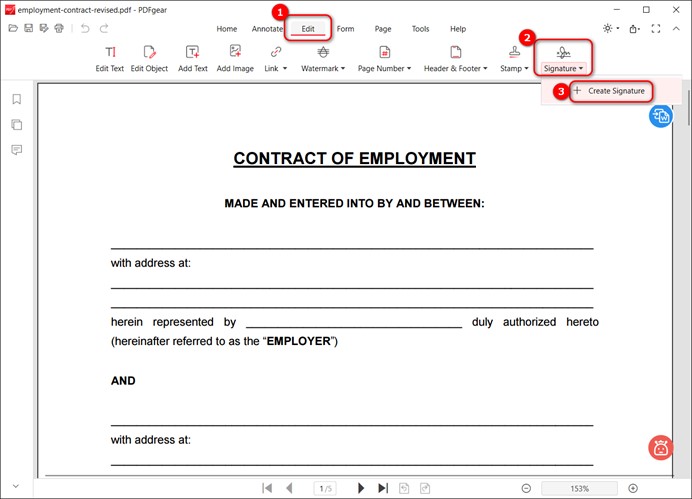 Create a signature on PDFgear