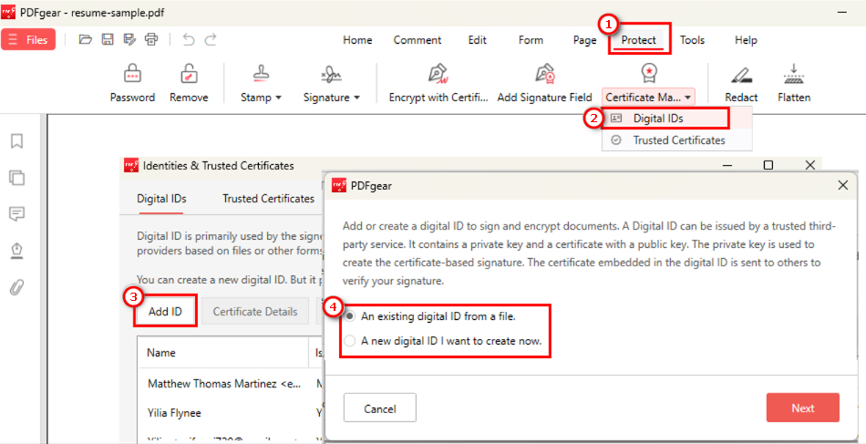Choose to Create or Import a Digital ID in PDFgear