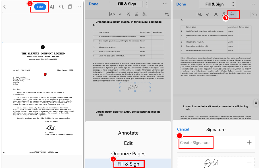 Locate Create Signature in PDFgear