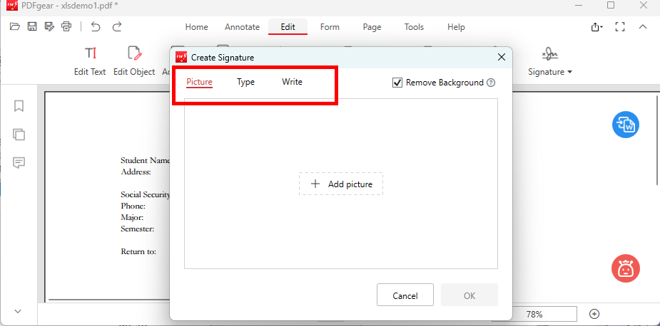 Create a Signature in the Window through PDFgear