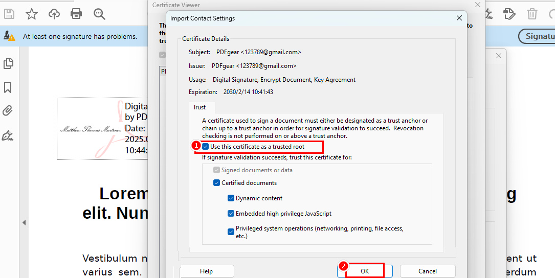 Set Signature Trust Options