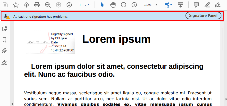 Invalid Digital Signature Warning in PDF