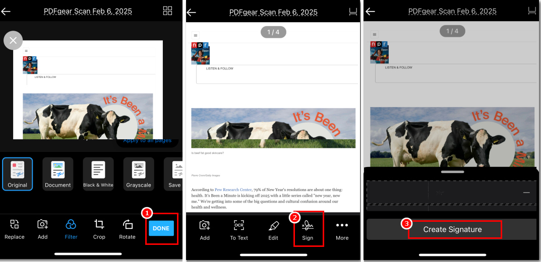 Locate the Signature Button in PDFgear Scan