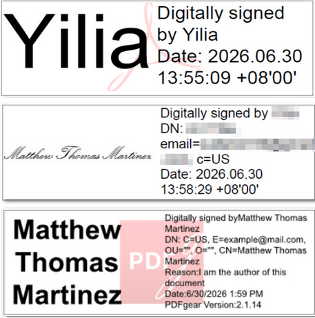 Examples of digital signatures in PDF documents