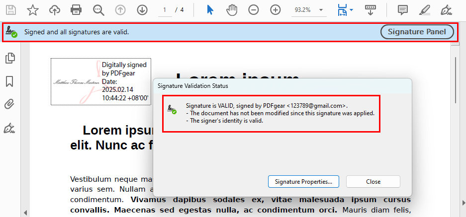 Update and Revalidate the Digital Signature
