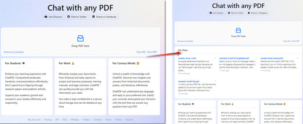 The Interface of ChatPDF