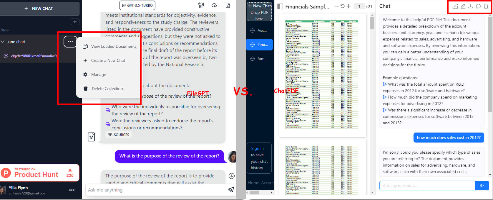 The Interface Comparison of ChatPDF and FileGPT