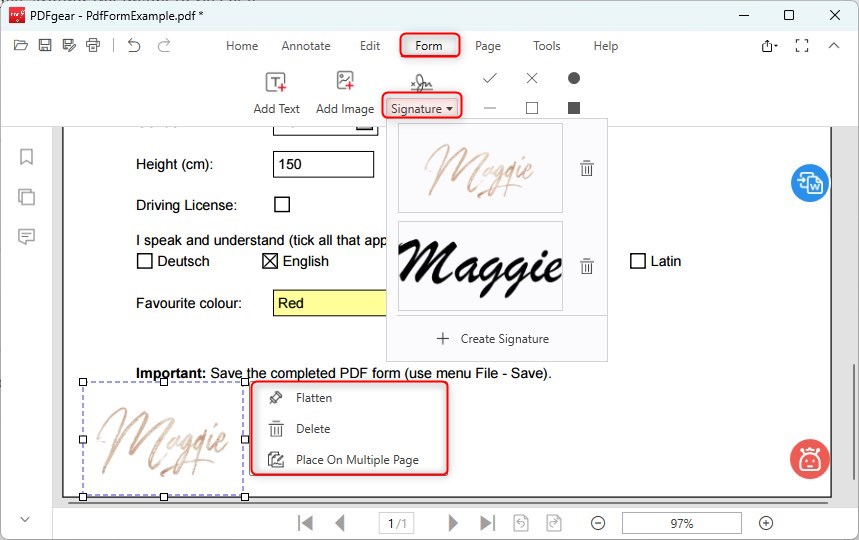 Add Signature to the Form