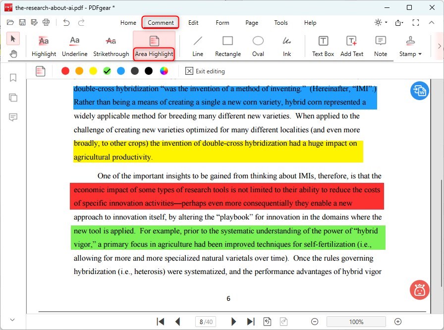 Area Highlight the PDF Text