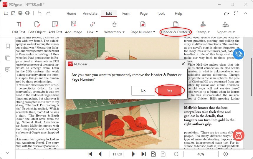 Delete Header and Footer