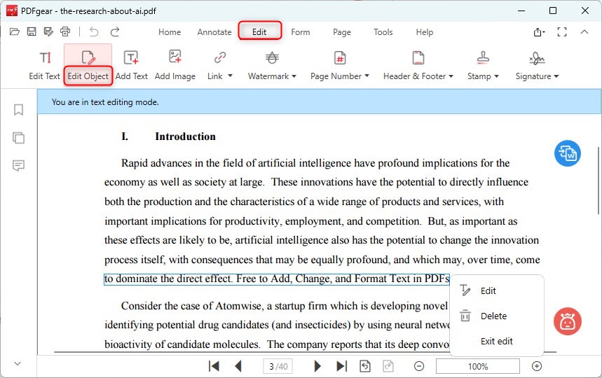 Edit Text Object in PDF