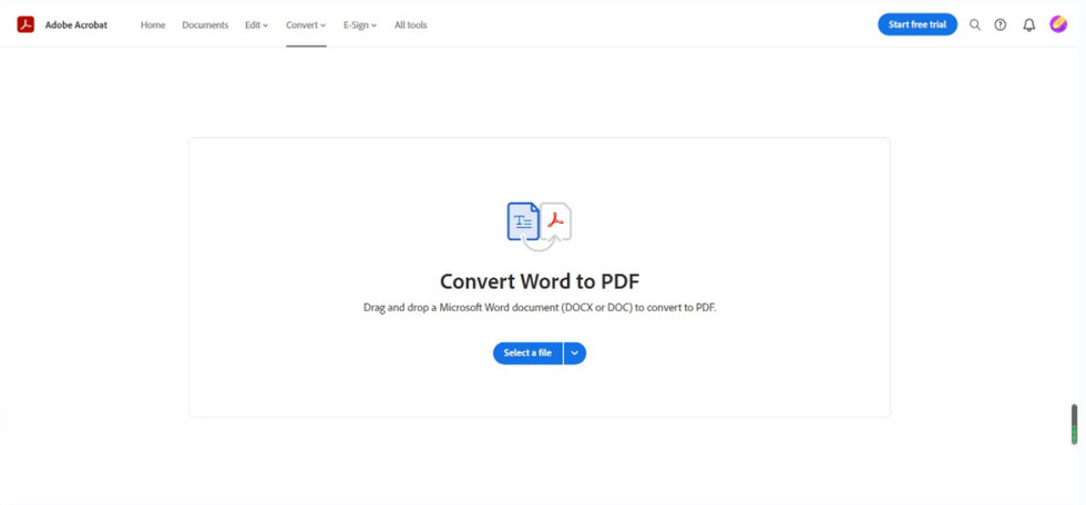 Convert Word to PDF in Adobe Acrobat Online Tool