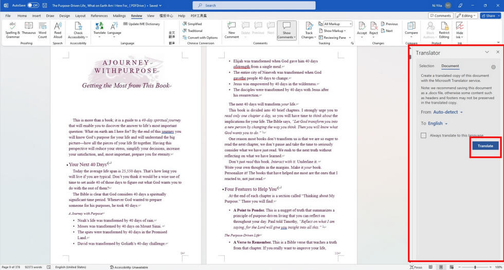 Translate PDF into Microsoft Word