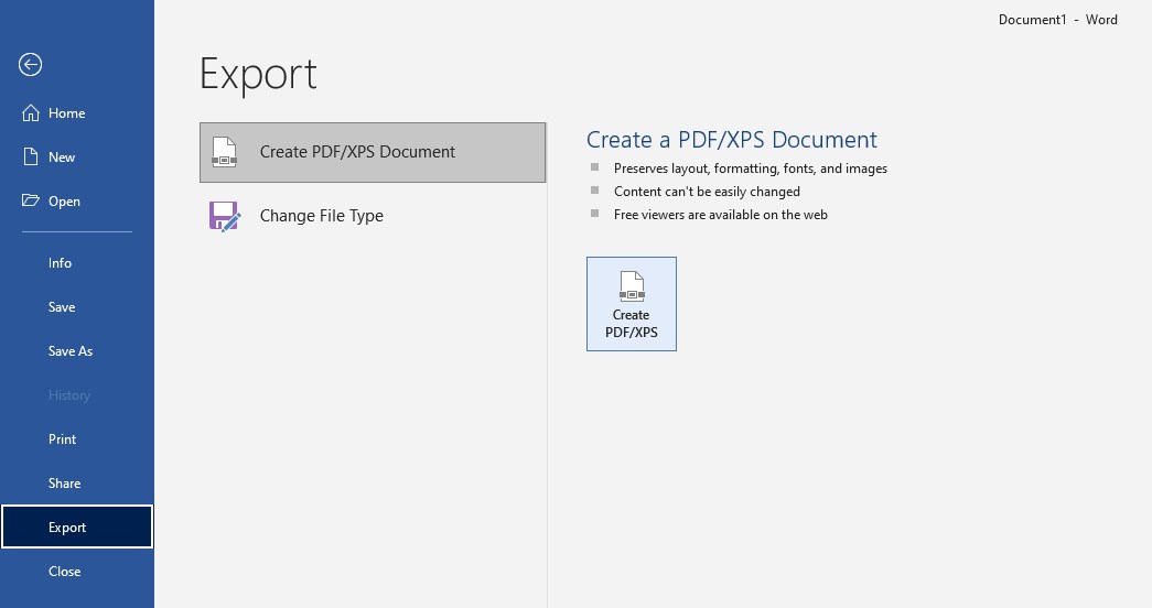 Create PDF in Microsoft Word