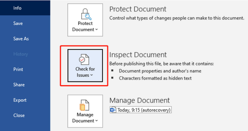 Inspect Document in Word