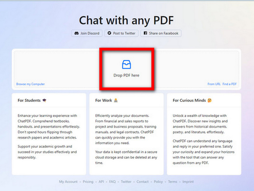 Drop Your PDF File to ChatPDF