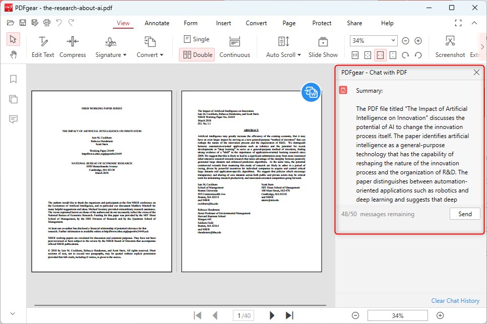 Summarize a Research Article with PDFgear Chatbot