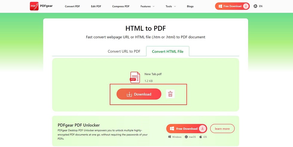 Convert HTML to PDF with PDFgear