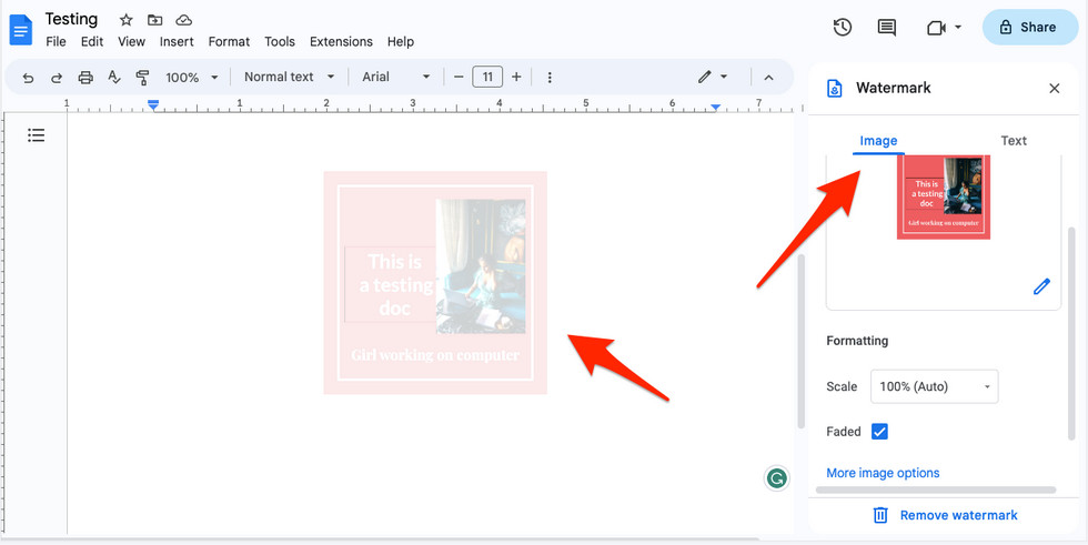 Insert the Image File as a Watermark in Google Docs