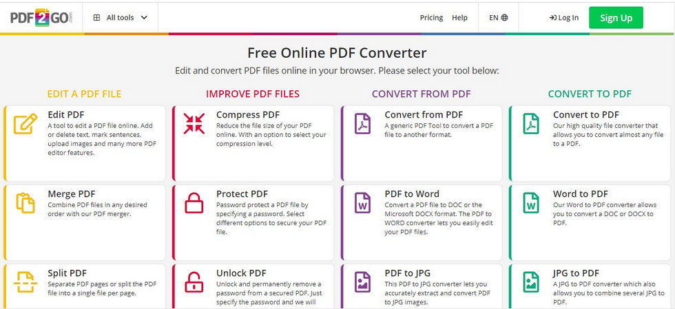 iLovePDF Alternative PDF2Go