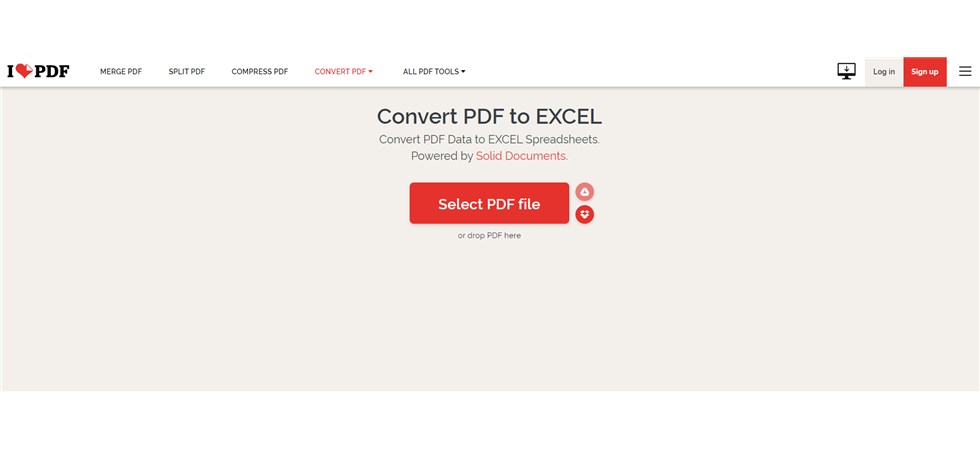 iLovePDF PDF to Excel Converter