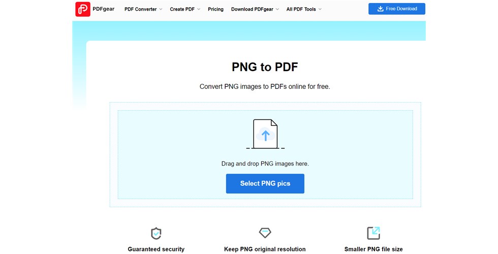 PDFgear Online PNG to PDF Converter