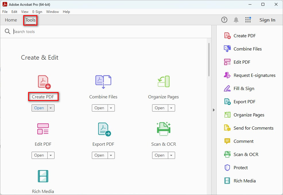 Create PDF in Adobe Acrobat