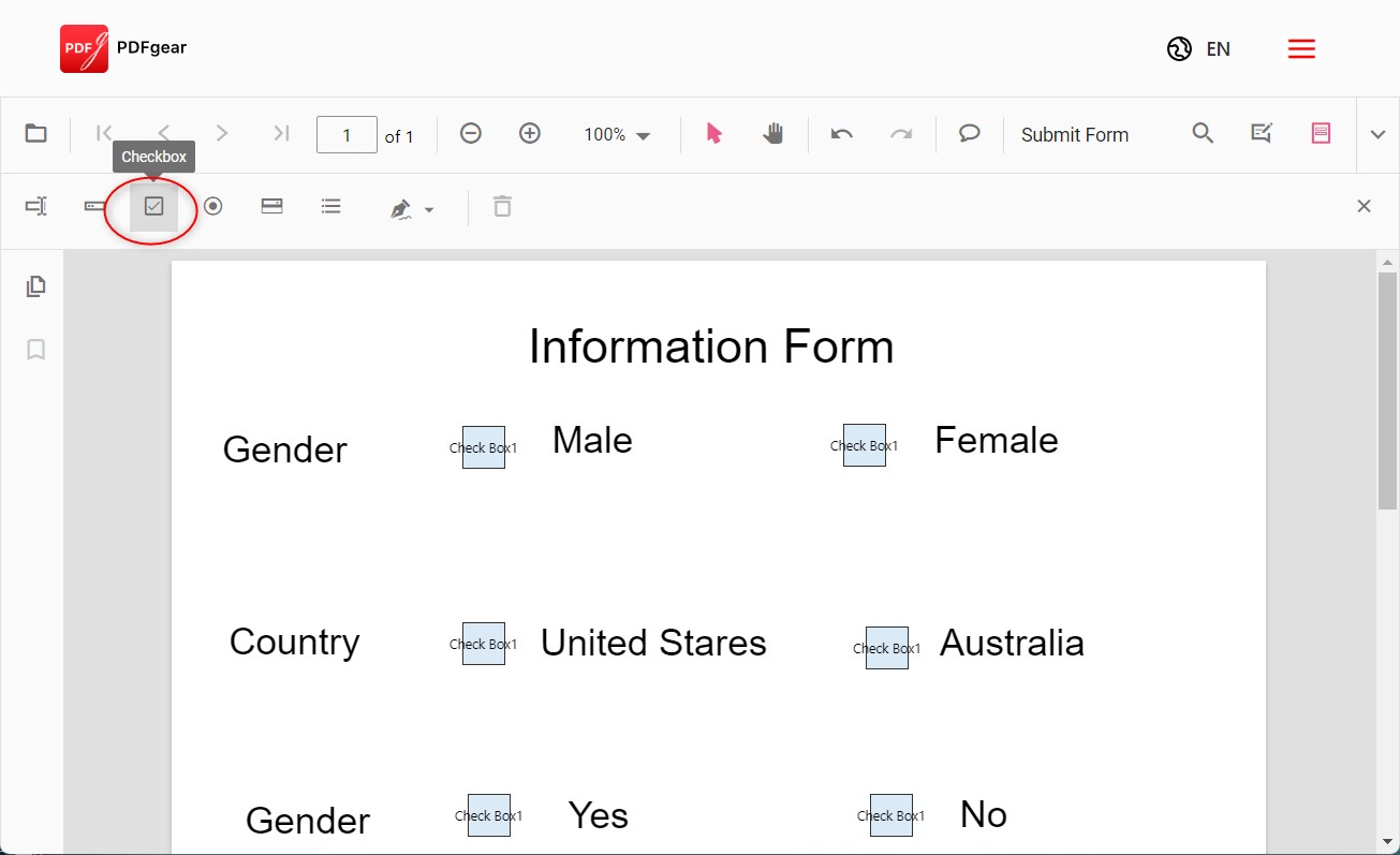 Insert Checkboxes in PDF Online using PDFgear