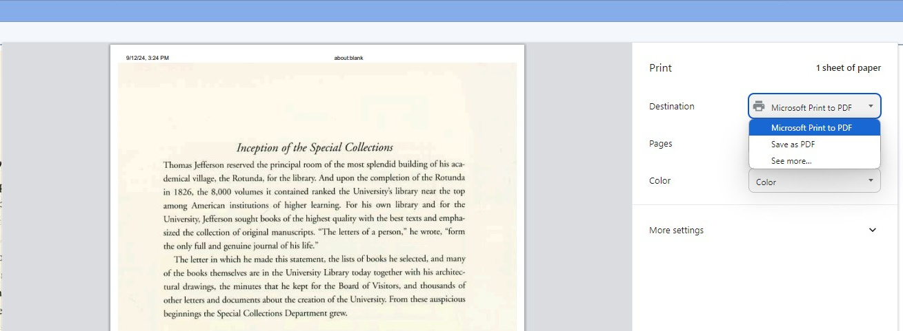 选择 Microsoft Print to PDF