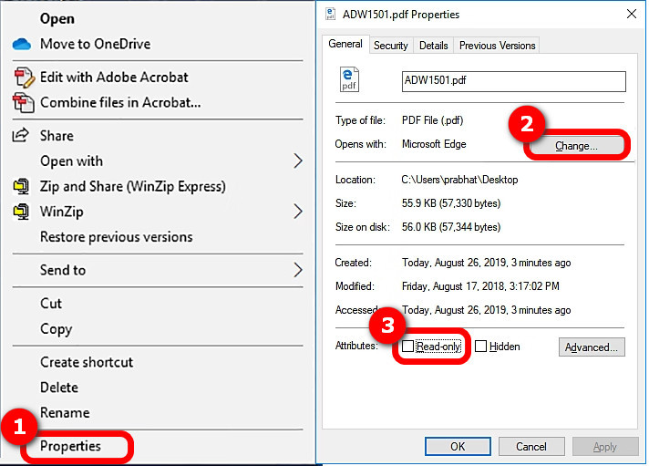 在Windows上将PDF设置为只读