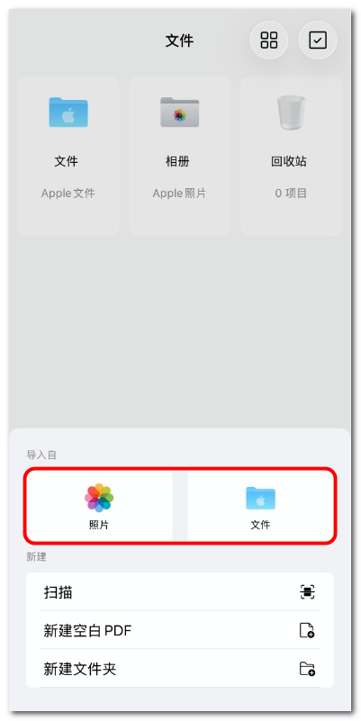 选择从照片或文件导入