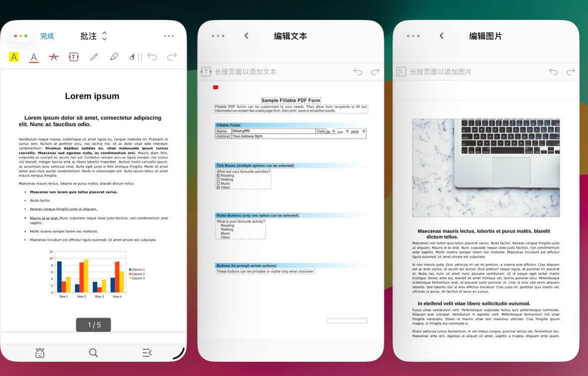 同时查看和编辑多个 PDF
