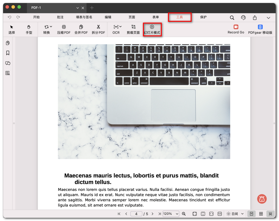 以幻灯片模式浏览 PDF