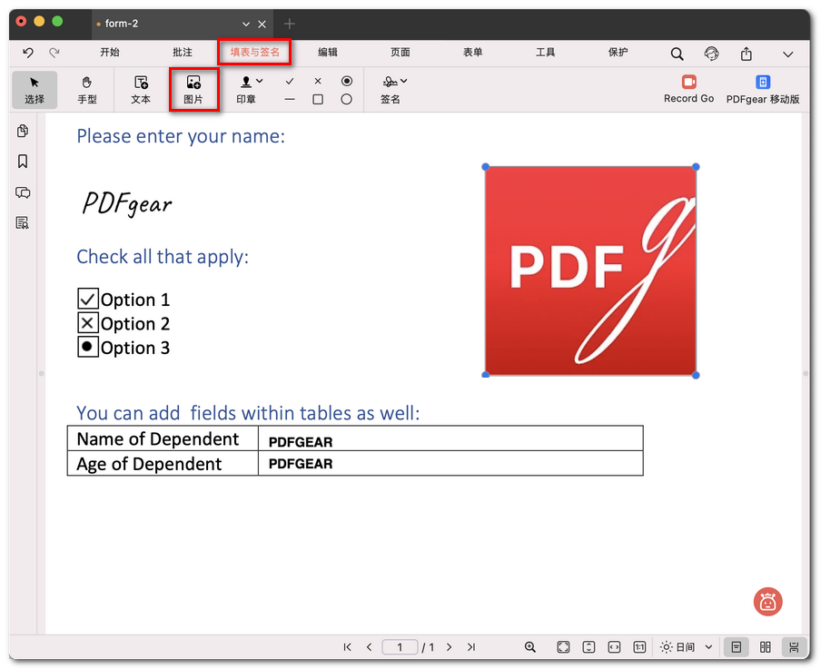 使用图片填写表单