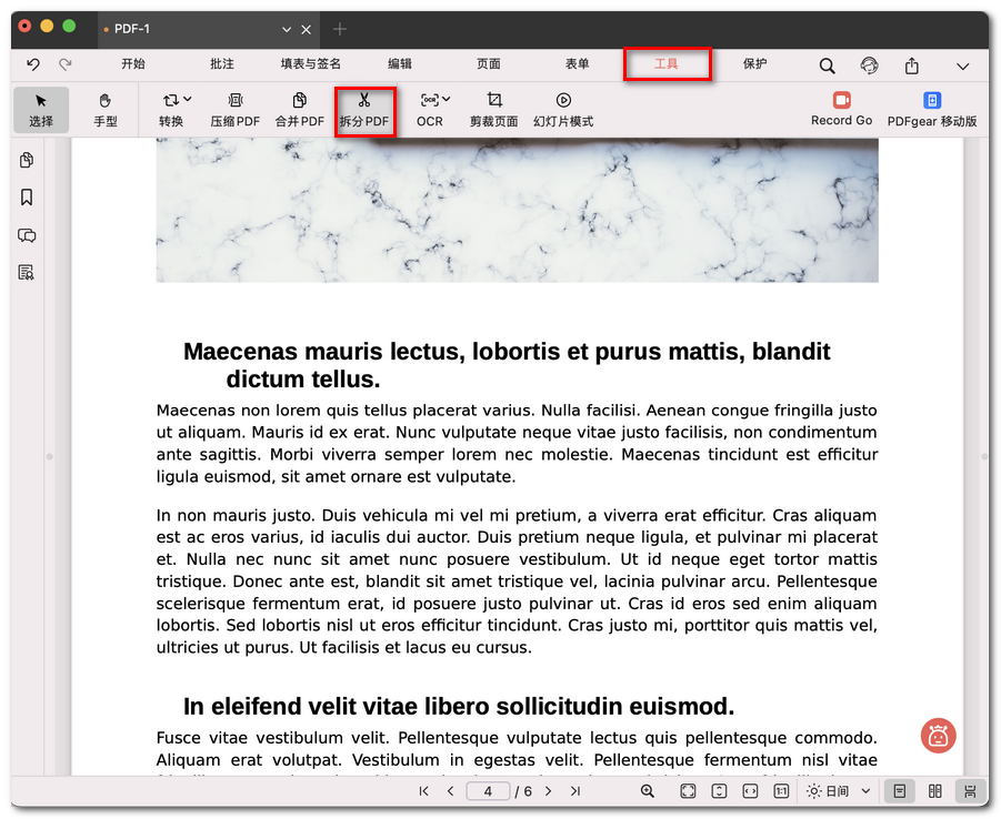 打开 PDF 页面拆分器